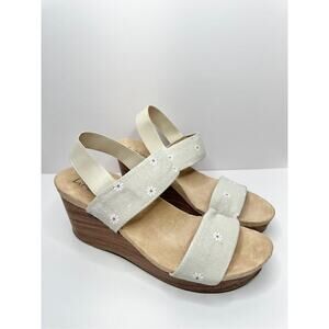 Life Stride Wedge Sandals Size 8.5 Gray Floral Slingback Open Toe Heels